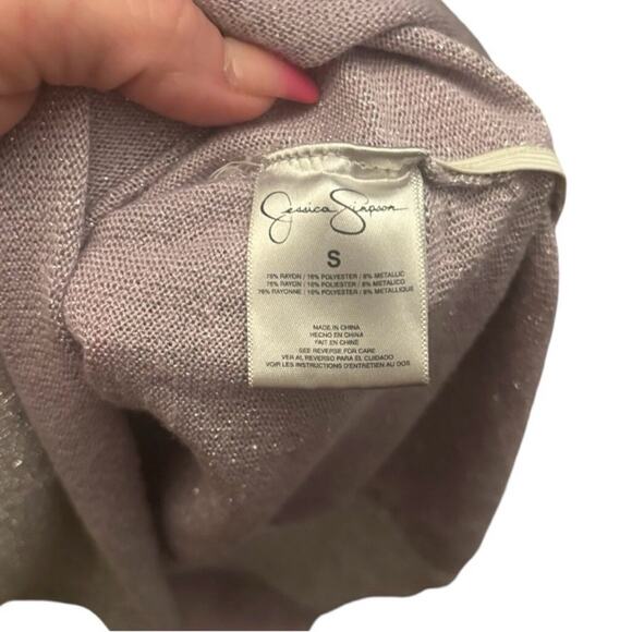 Jessica Simpson Metallic Scoop Neck Long Sleeve Top Beige S - Picture 4 of 4